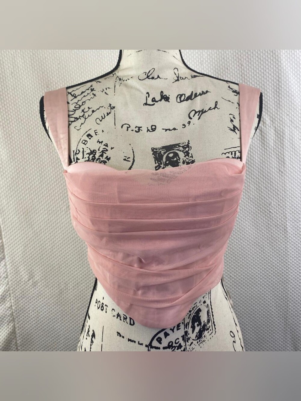 36points Pink Mesh Ruched Corset Top Pointed Hem Size S